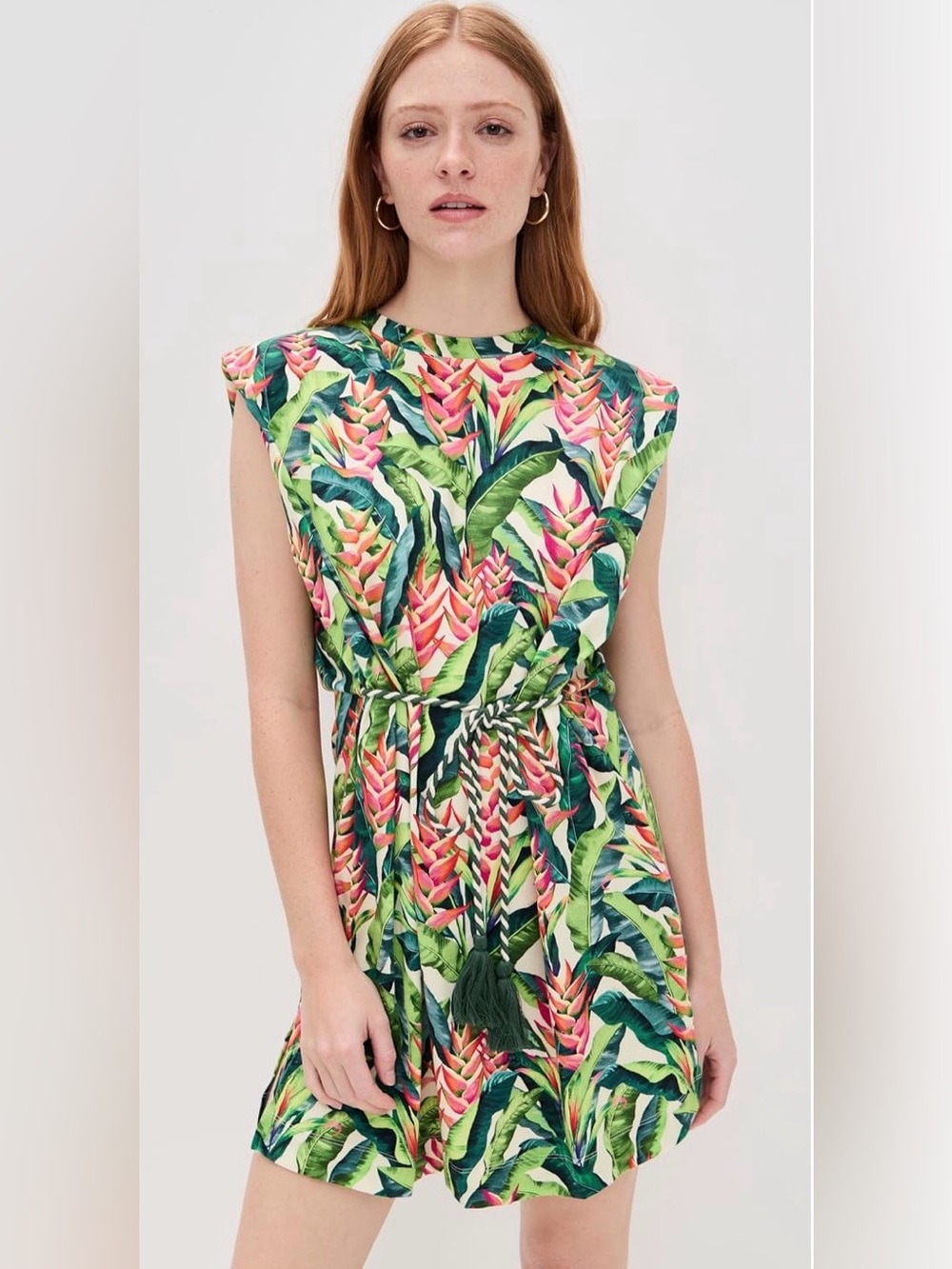 NWT Farm Rio Heli Leaves Pearl Cotton Jersey T-Shirt Dress Medium M